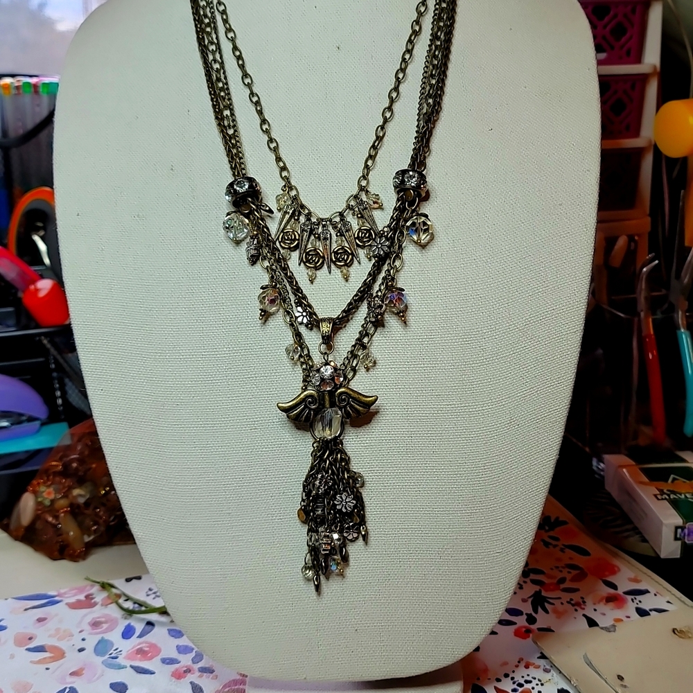 " You BEE Drippin' ": 4-Strands (3 tiers) = 1 Sngle Ant. Brass & Bronze Necklace